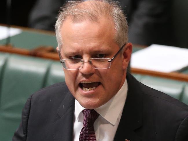 Treasurer Scott Morrison in Question Time in the House of Representatives Chamber Parliament House, Canberra. Picture Kym Smith