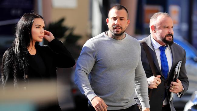 Defence solicitor Campbell MacCallum (right), Harley Barbaro and Hayley Isabella Webb at Southport court. Photo: Scott Powick