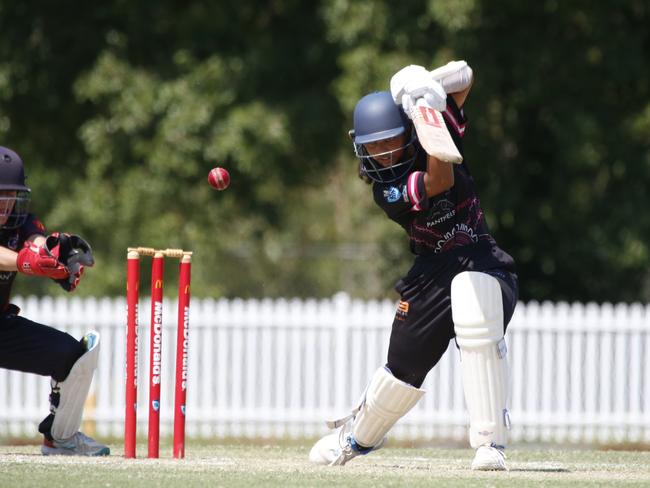 Aleena Syed drives to cover for Penrith in her knock of 38. Picture Warren Gannon Photography