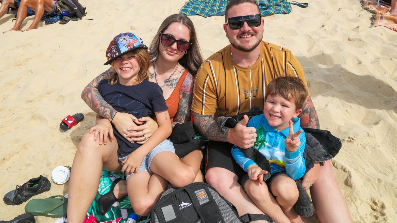 The Stenton Family, Riley, Kayla, Nick and Toby enjoying the inaugural Pacific Air Show over Surfers Paradise. Picture: Glenn Campbell