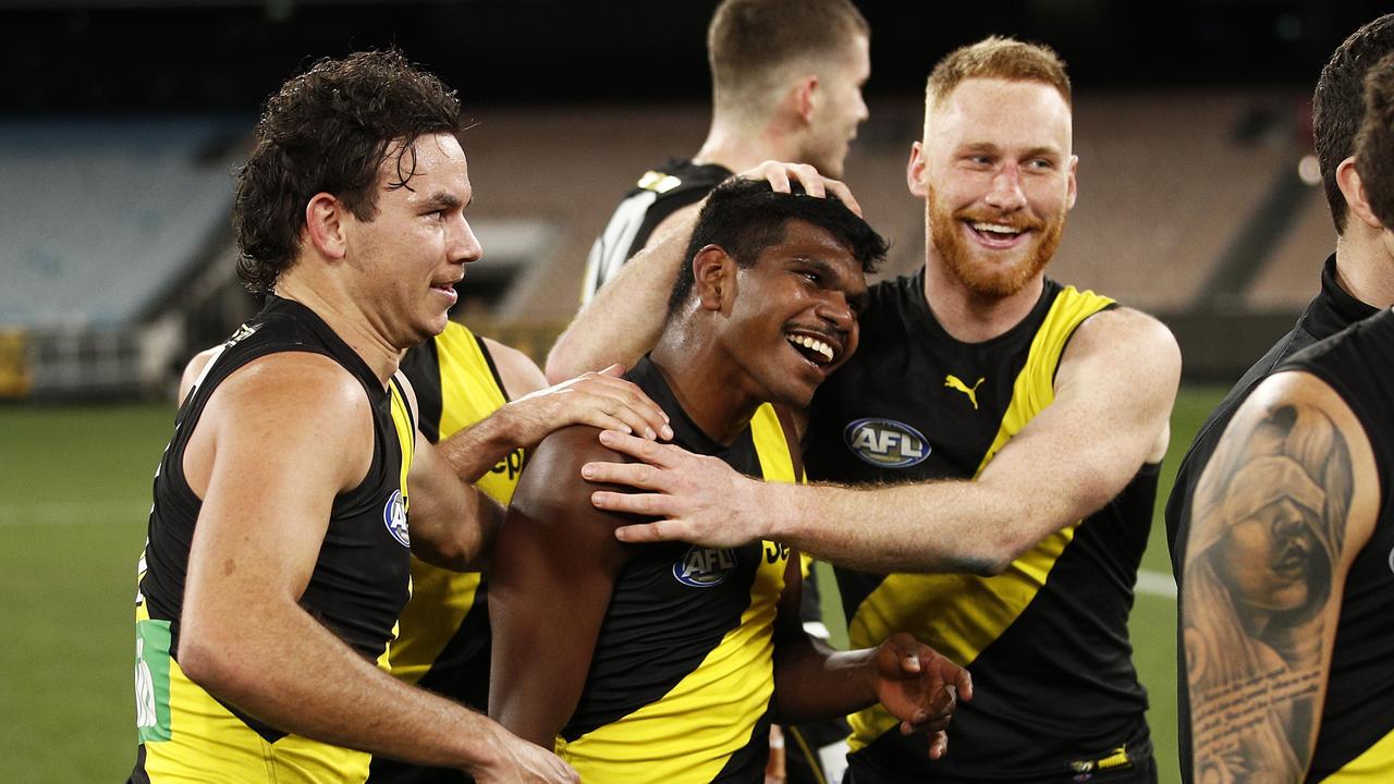 The Tigers celebrate their come from behind victory. Picture: Getty Images