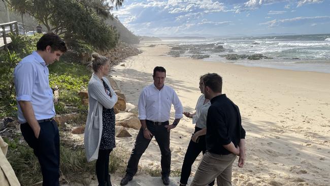 NSW deputy premier Paul Toole holds court at Main Beach Nambucca Heads. Picture: Chris Knight