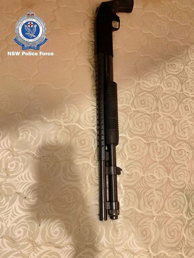 The Mossman 12-gauge pump-action shotgun seized from Cary McDonald’s Marayong home in February. Picture: NSW Police