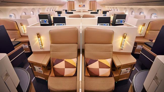 Etihad’s business class cabin.