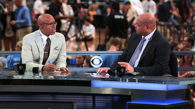 Barkley, seen with long-time colleague Kenny Smith, plans to retire from broadcasting. (Tom Pennington/Getty Images/AFP)