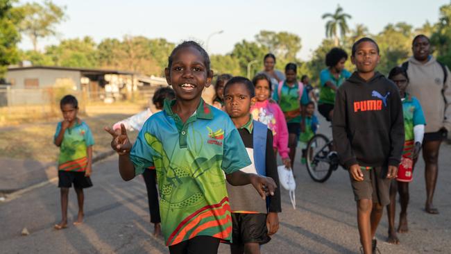 Students from Ludmilla Primary School in Darwin walk to school. Picture: Pema Tamang Pakhrin