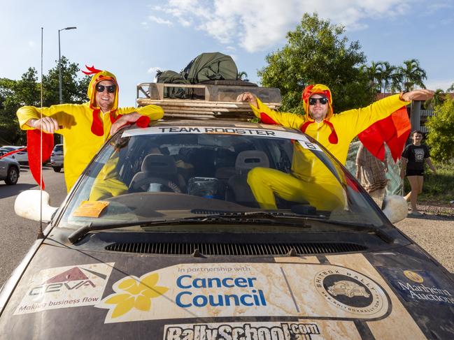 I AIN’T A CHICKEN: From Adelaide Hills, Robert Brooks and Kane Smith travelled 3342kms in a 1997 Chrysler Grand Voyager. Picture: Floss Adams.