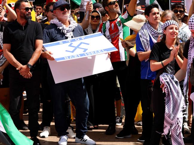 Al Yazbek with his sign at the pro-Palestinian protest in Sydney in October. Picture: NewsWire / Damian Shaw