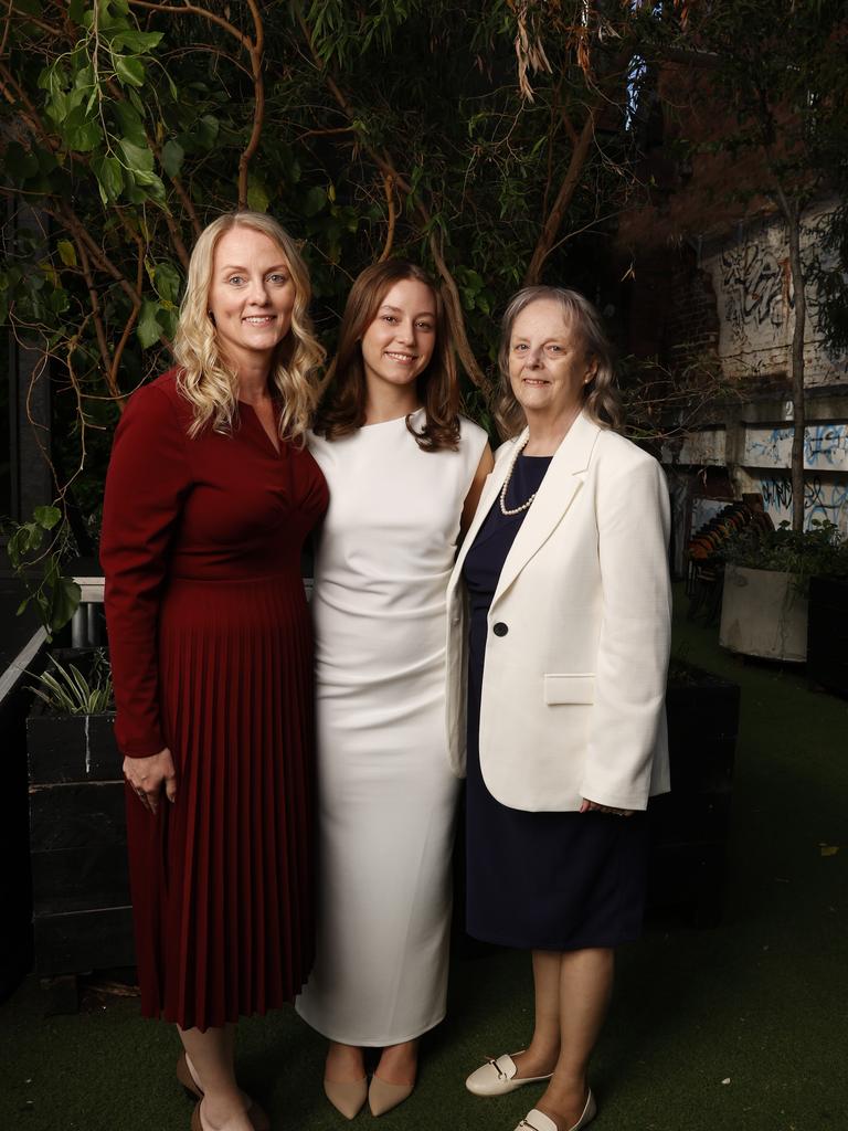 Crystal Muir, Charlotte Cutrale, Kathy Muir. Fahan School leavers dinner 2024. Picture: Nikki Davis-Jones