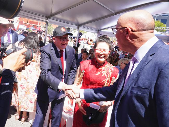 Anthony Albanese anf Peter Dutton in Melbourne on Saturday. Picture: NewsWire / Luis Enrique Ascui