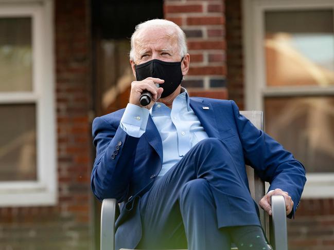 Democratic Presidential Candidate Joe Biden speaks with steelworkers during a backyard conversation in Detroit, Michigan, on September 9, 2020. (Photo by JIM WATSON / AFP)