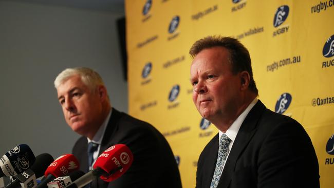 Australian Rugby Union chairman Cameron Clyne and CEO Bill Pulver at a press conference.