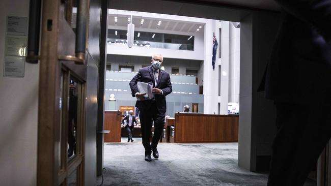 Scott Morrison after question time in at Parliament House, Canberra, on Tuesday. Picture: Gary Ramage