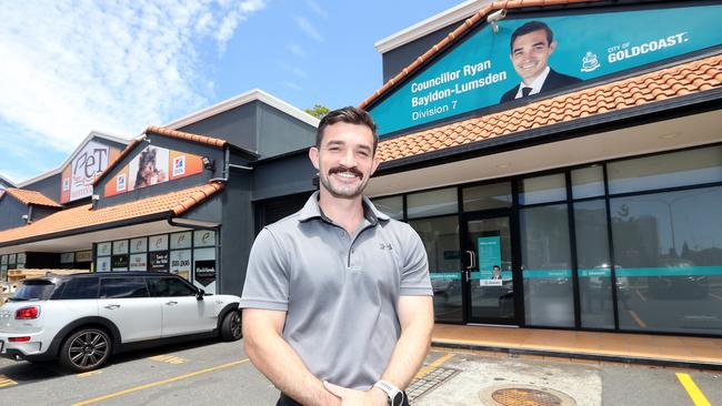 Councillor Ryan Bayldon-Lumsden outside his council office in Parkwood.