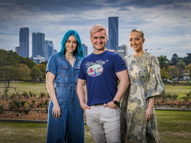 Amy, George and Emma from the band Sheppard at New Farm Park. Picture: Nigel Hallett