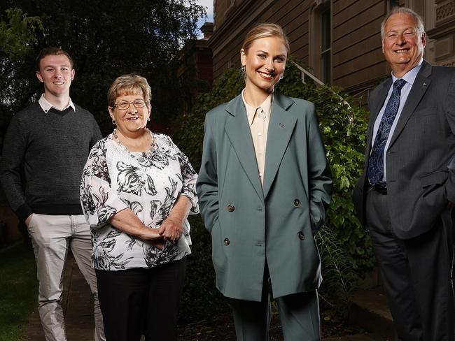 Toby, with this year’s other Tasmanian Australian of the Year Award recipients Edna Pennicott, Grace Tame and Brian Williams. Picture: ZAK SIMMONDS