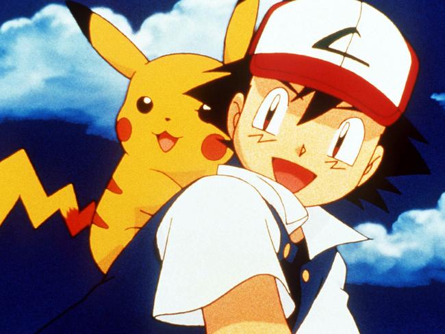 Ash Ketchum with Pikachu in this image from the animated cartoon show, "Pokemon". characters headshot