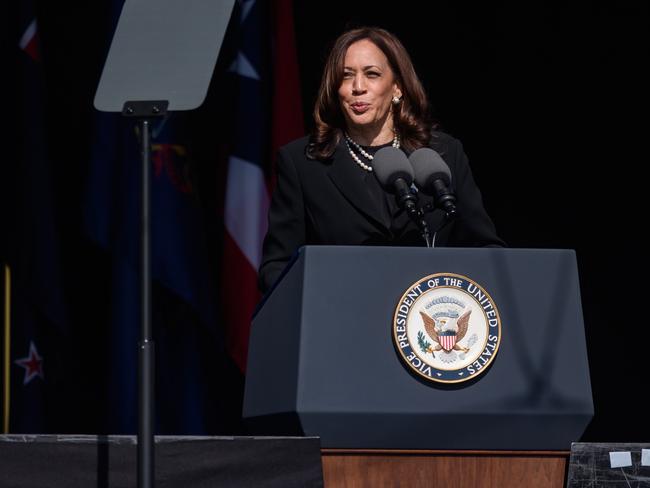 Vice President Kamala Harris speaks at the 20th anniversary remembrance of the September 11, 2001 terrorist attacks at the Flight 93 National Memorial in Shanksville, Pennsylvania. Picture: AFP