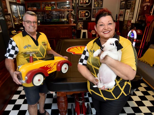 Jeff and Bernadette Cooper, with Bentley, from the Cyclones Rod and Custom Club. Picture: Evan Morgan