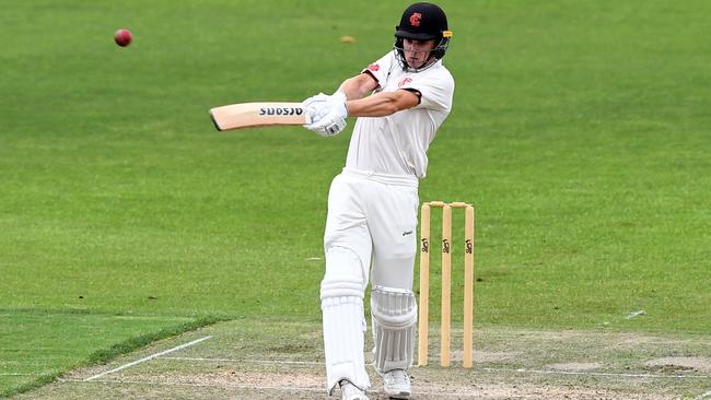 Essendon’s James Seymour bats during the Victorian Premier Cricket match between Essendon and Geelong at Windy Hill in Essendon. Photo: Julian Smith.