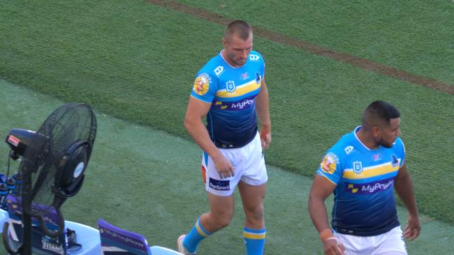 Kieran Foran of the Titans heads to the bench. Fox League.