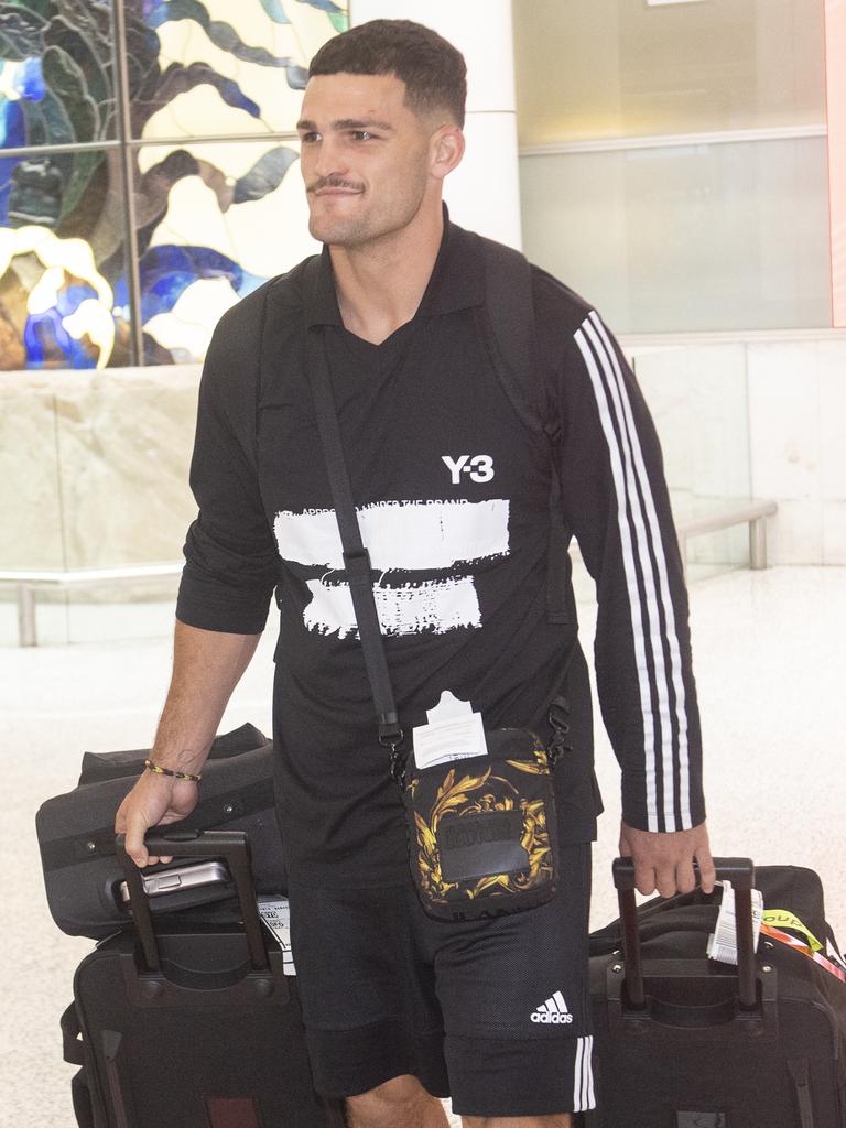 Nathan Cleary touches down with his teammates. Picture: Jeremy Piper