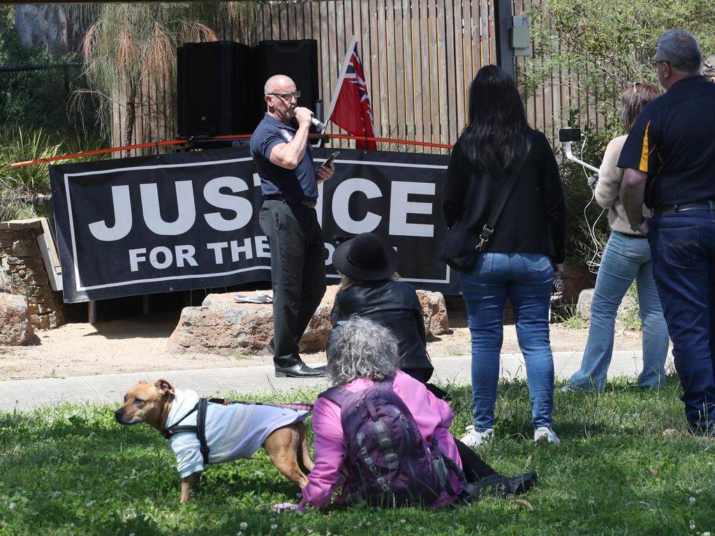 Protesters gathered outside Orygen’s Parkville office in Melbourne on Friday. Picture: NewsWire/ David Crosling