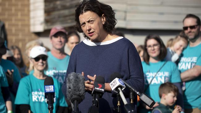 Monique Ryan addresses her supporters in Kooyong. Picture: Arsineh Houspian