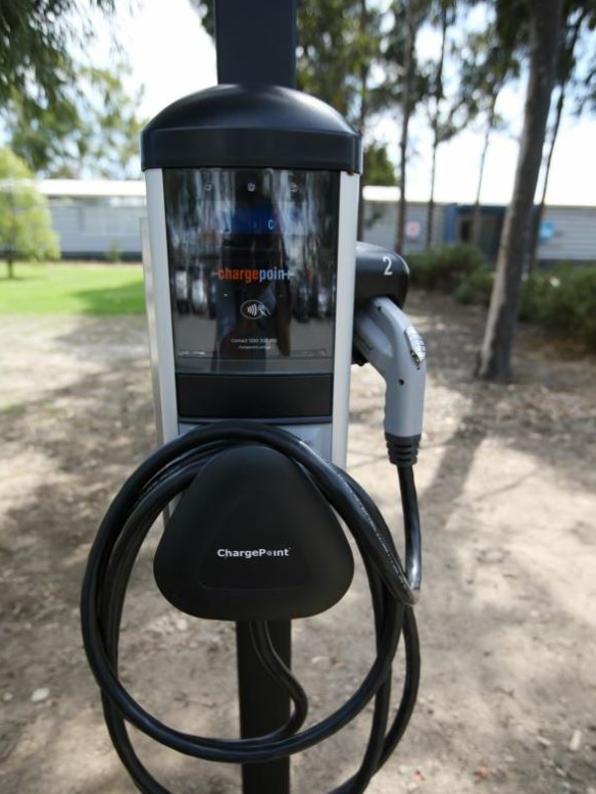 An electric vehicle charge point in Melbourne. Picture George Salpigtidis