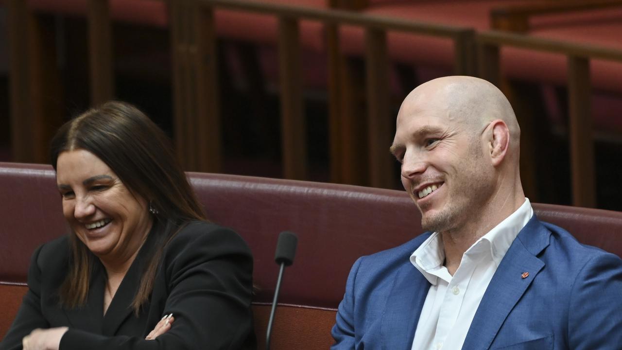 Senator Jacqui Lambie, pictured with independent Senator David Pocock, says she wants more ‘normal people’ in parliament. Picture: NCA NewsWire / Martin Ollman