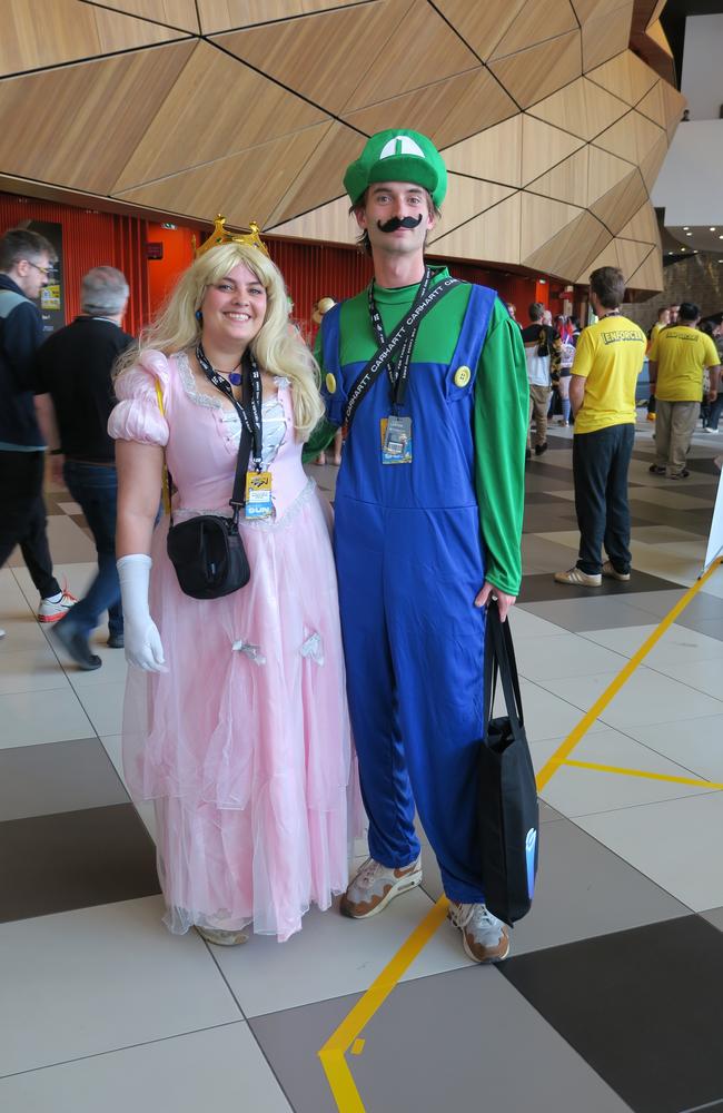 Princess Peach and Luigi (Sara and Joseph) at the 2024 PAX Aus Convention at the Melbourne Convention and Exhibition Centre. Picture: Gemma Scerri