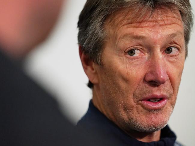 Storm Head Coach Craig Bellamy speaks to media during a Melbourne Storm press conference at AAMI Park in Melbourne, Wednesday, September 18, 2019. (AAP Image/Michael Dodge) NO ARCHIVING