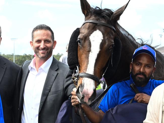 Mister Bianco scores for prominent owner Peter Tighe and trainer Paul Shailer, wearing the racing colours made famous by Winx. Picture: Grant Peters, Trackside Photography.