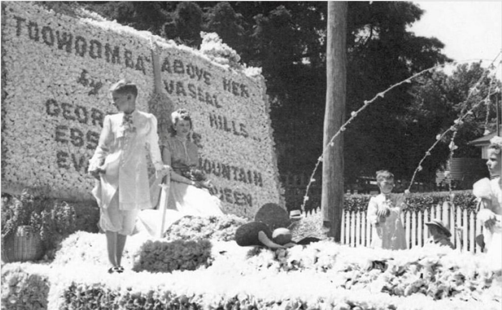 A float in the Carnival of FLowers parade in 1951. Photo: Courtesy of the Local History and Robinson Collection, Toowoomba City Library. Photo contributed