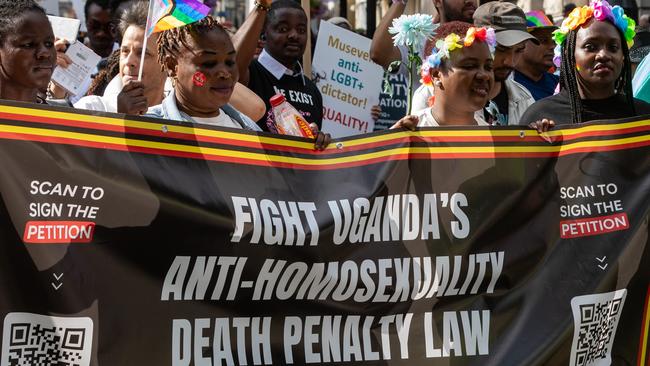 Campaigners call for Uganda to be sanctioned for its anti-LGBTQI laws during the Pride in London parade on July 1, 2023 in London. Picture: Mark Kerrison/In Pictures via Getty Images