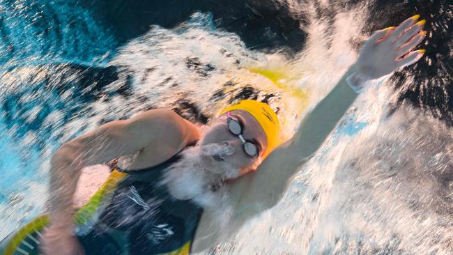 Australia's Ariarne Titmus competes in a heat of the women's 800m freestyle swimming event during the Paris 2024 Olympic Games at the Paris La Defense Arena in Nanterre, west of Paris, on August 2, 2024. (Photo by AFP)