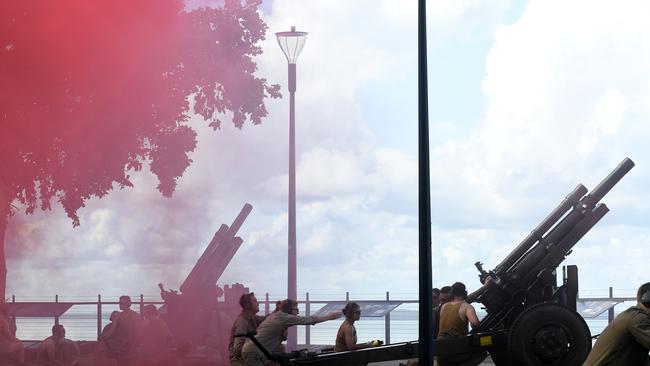 Gunners reenactment at the 81st commemoration of the Bombing of Darwin held at the cenotaph on the esplanade. Picture: (A) manda Parkinson