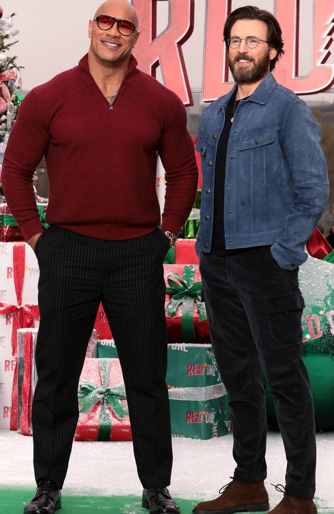 Dwayne Johnson and Chris Evans at a <i>Red One</i> promo shoot earlier this month. PictureL Shane Anthony Sinclair/Getty Images