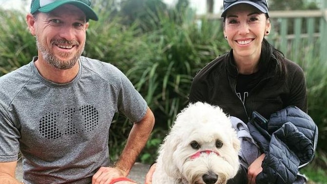 Natalie and Wayne Mendez warn about blue button jelly at Tallebudgera after their dog Penny ate one. Picture: Supplied