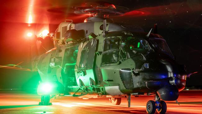 A Royal Australian Navy MRH-90 Taipan multirole helicopter from 808 Squadron, prepares to launch from HMAS Albatross. Picture: Supplied