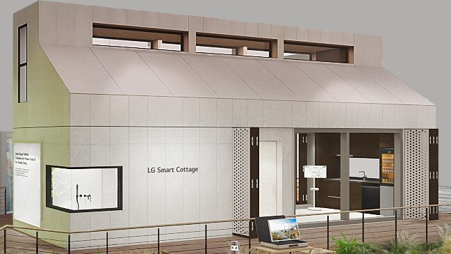 LG has entered the tiny homes market announcing a two-storey airconditioned “smart cottage”. Picture: Twitter