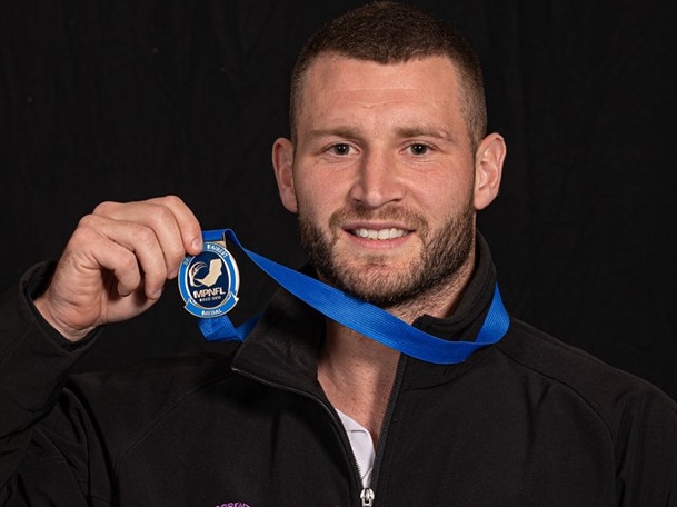 Mitch Hallahan shows off the MPNFL Division 1 EV Shade Medal. Picture: Frankie Photography