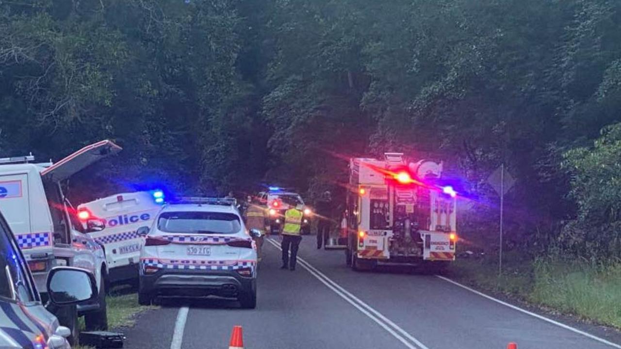 The scene of a fatal motorcycle crash on Lawnville Rd in Cooroy. Picture: Eddie Franklin