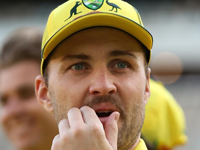 PERTH, AUSTRALIA - NOVEMBER 10: Josh Inglis of Australia looks on after being defeated during game three of the Men's ODI series between Australia and Pakistan at Perth Stadium on November 10, 2024 in Perth, Australia. (Photo by Paul Kane/Getty Images)