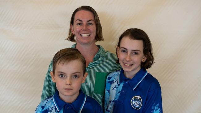 Dani Duggen with her children Seth and Mia Duggen, who won first place as part of the Gympie Central String Ensemble. August 1, 2023. Picture: Christine Schindler