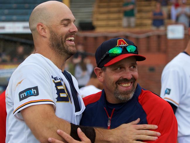 TOM BRICE, STEVE MINTZ - Action from Game 4 the 9th Round of the 2015 / 2016 Australian Baseball League between Adelaide Bite and Perth Heat played at Norwood Oval, Adelaide, South Australia, Sunday December 20th, 2015. [Photo: Ryan Schembri - SMP Images - ABL Media]