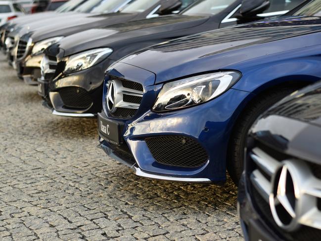 Warsaw, Poland - December 1st, 2015: Exposition of Mercedes-Benz cars on the street. These vehicles are the ones of the most popular premium cars in the world.