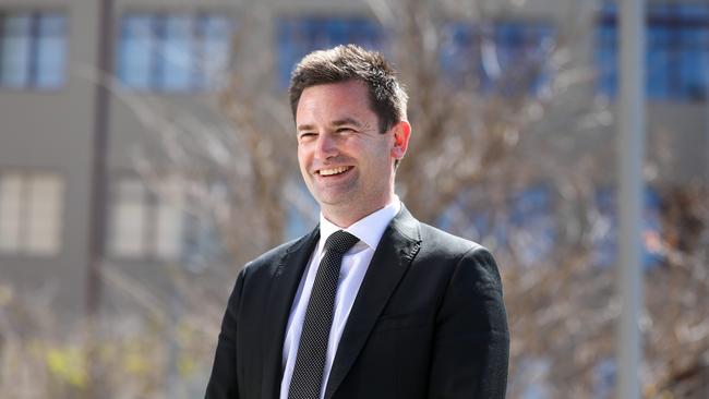 Hobart, Tuesday 15th October 2024. Opposition leader Dean Winter speaks to media at Parliament square. Picture: Linda Higginson