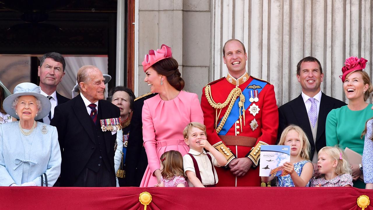 Autumn and Peter (far right) and their daughters are a fixture on the Queen’s balcony for the annual Trooping the Colour parade. Picture: James Devaney/WireImage