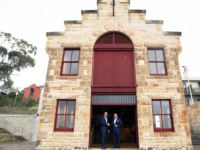 Inner West Mayor Darcy Byrne with Sydney restaurateur Bill Drakopolous post restoration.